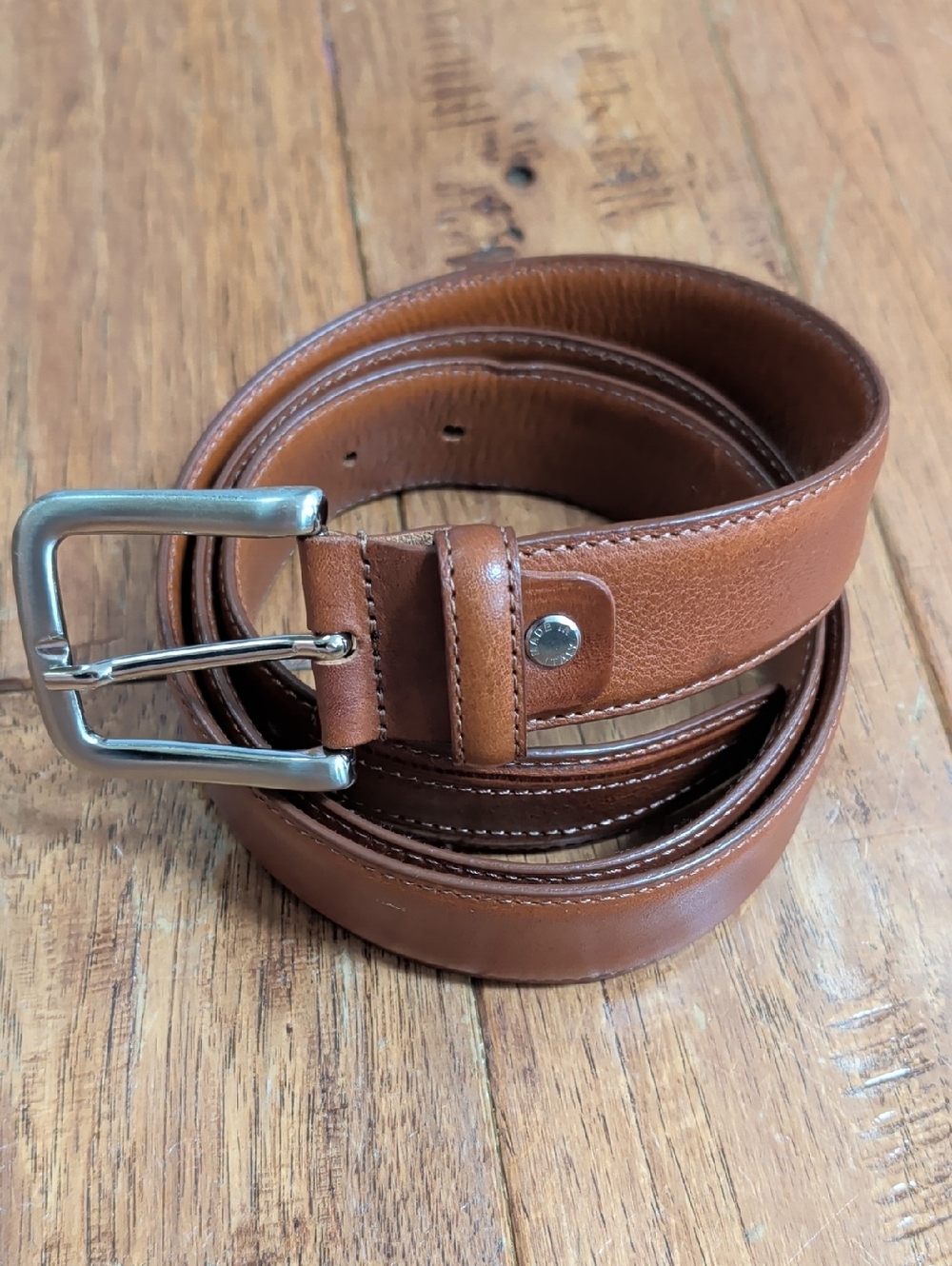 OfficinArtigiana Classic Men's Brown Leather Belt with Silver Buckle Italy 40